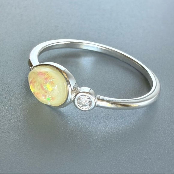 Sterling Silver Opal Teardrop Ring with Sparkling Accent - Picture 5 of 13